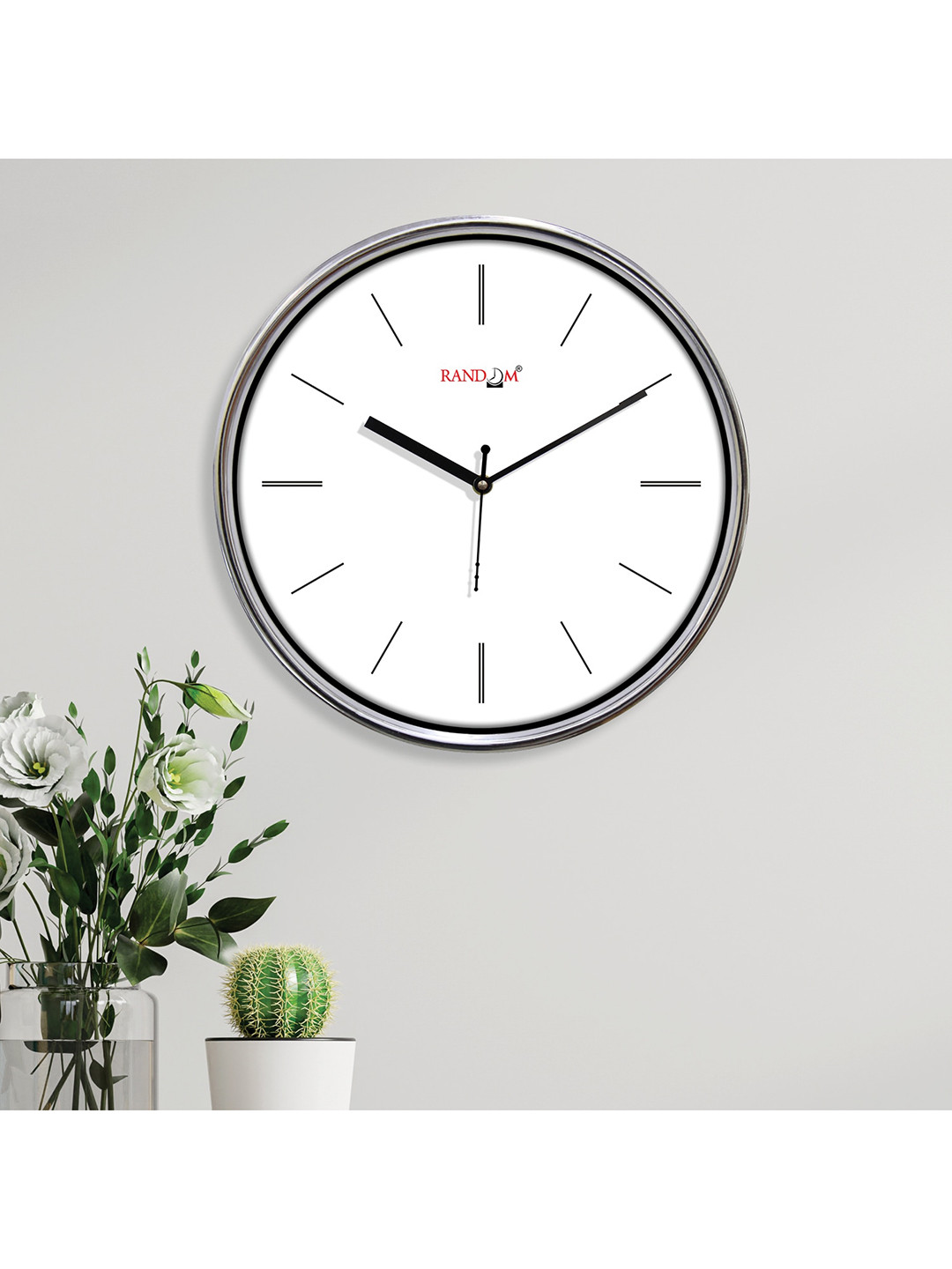 RANDOM Dual Frame White Plastic Quartz Movement Round Battery Analogue Wall Clock-30.5cm