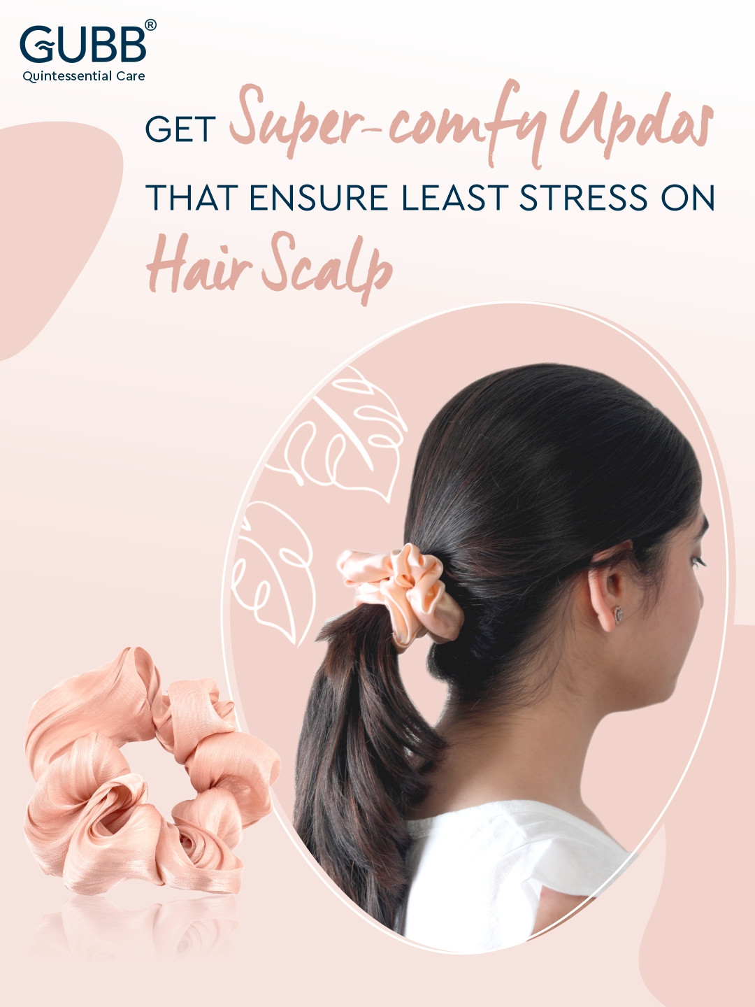 GUBB Pink Solid Satin Silk Scrunchie