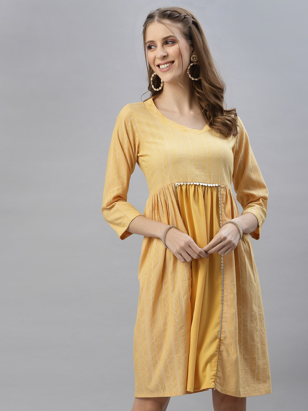 SERONA FABRICS Mustard Yellow Ethnic A-Line Dress