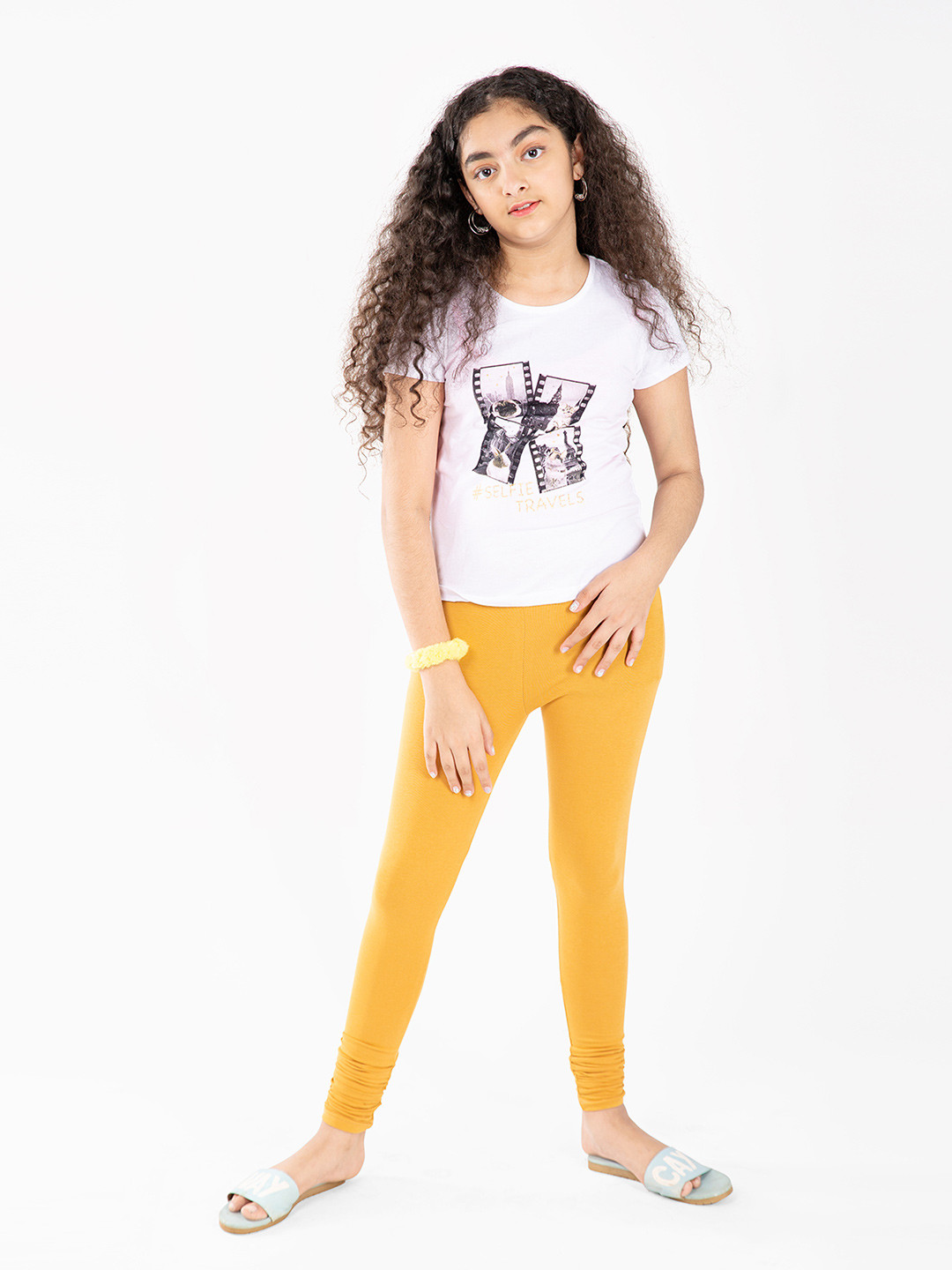 indian flower Girls Yellow Solid Churidar Legging