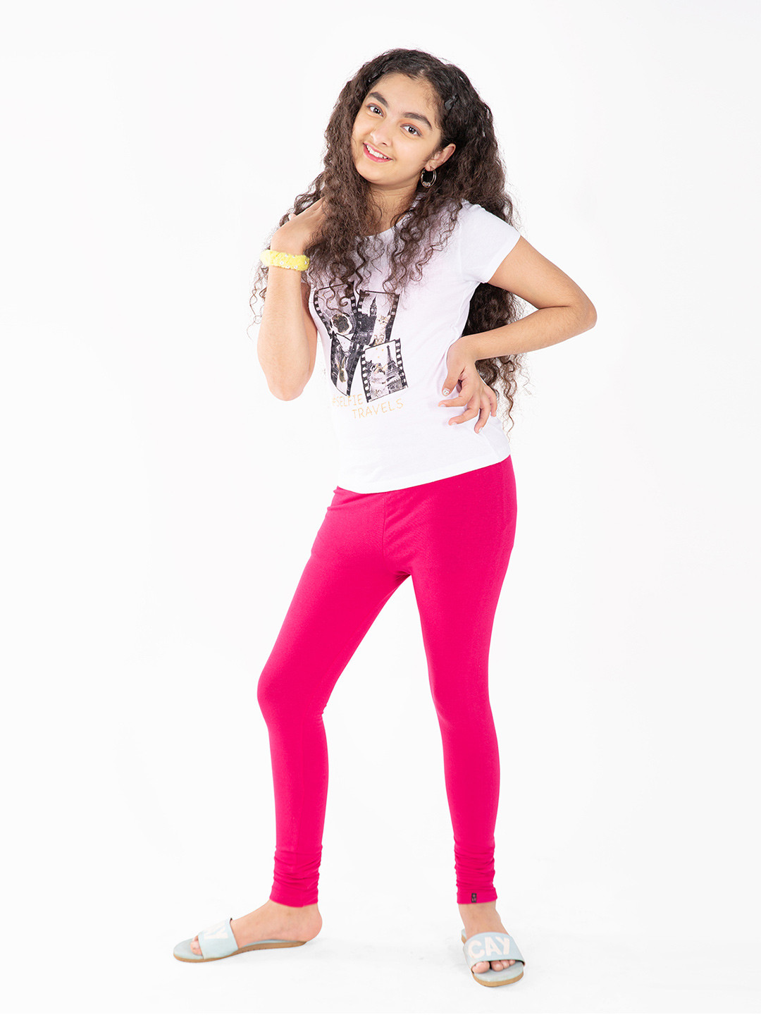 indian flower Girls Pink Solid Churidar-Length Leggings