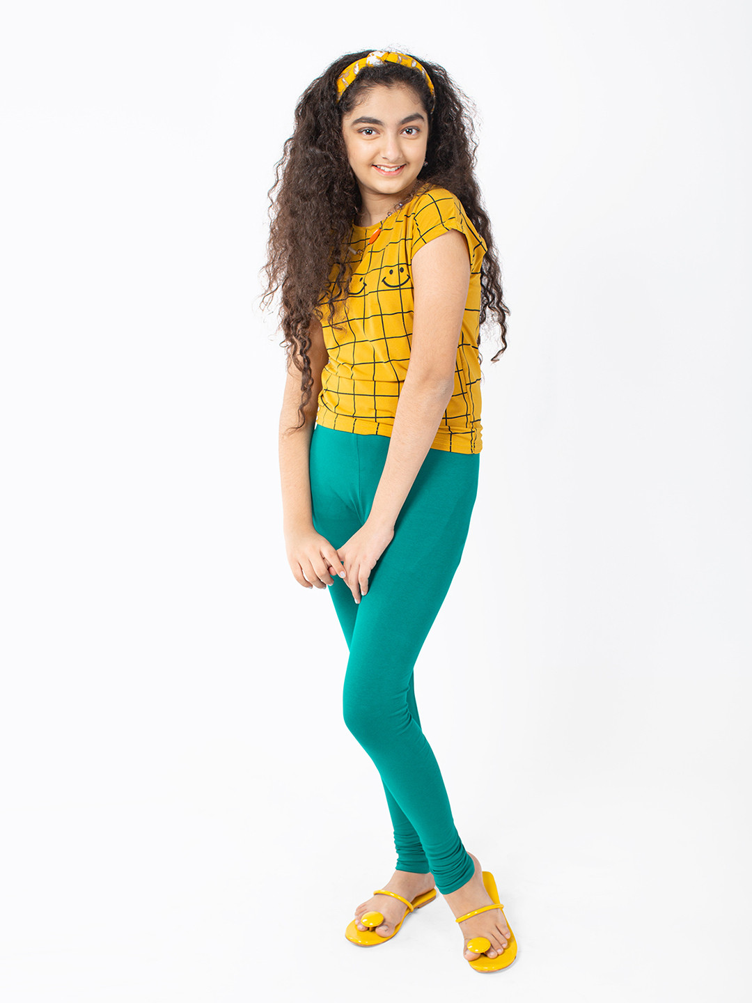indian flower Girls Green Solid Leggings