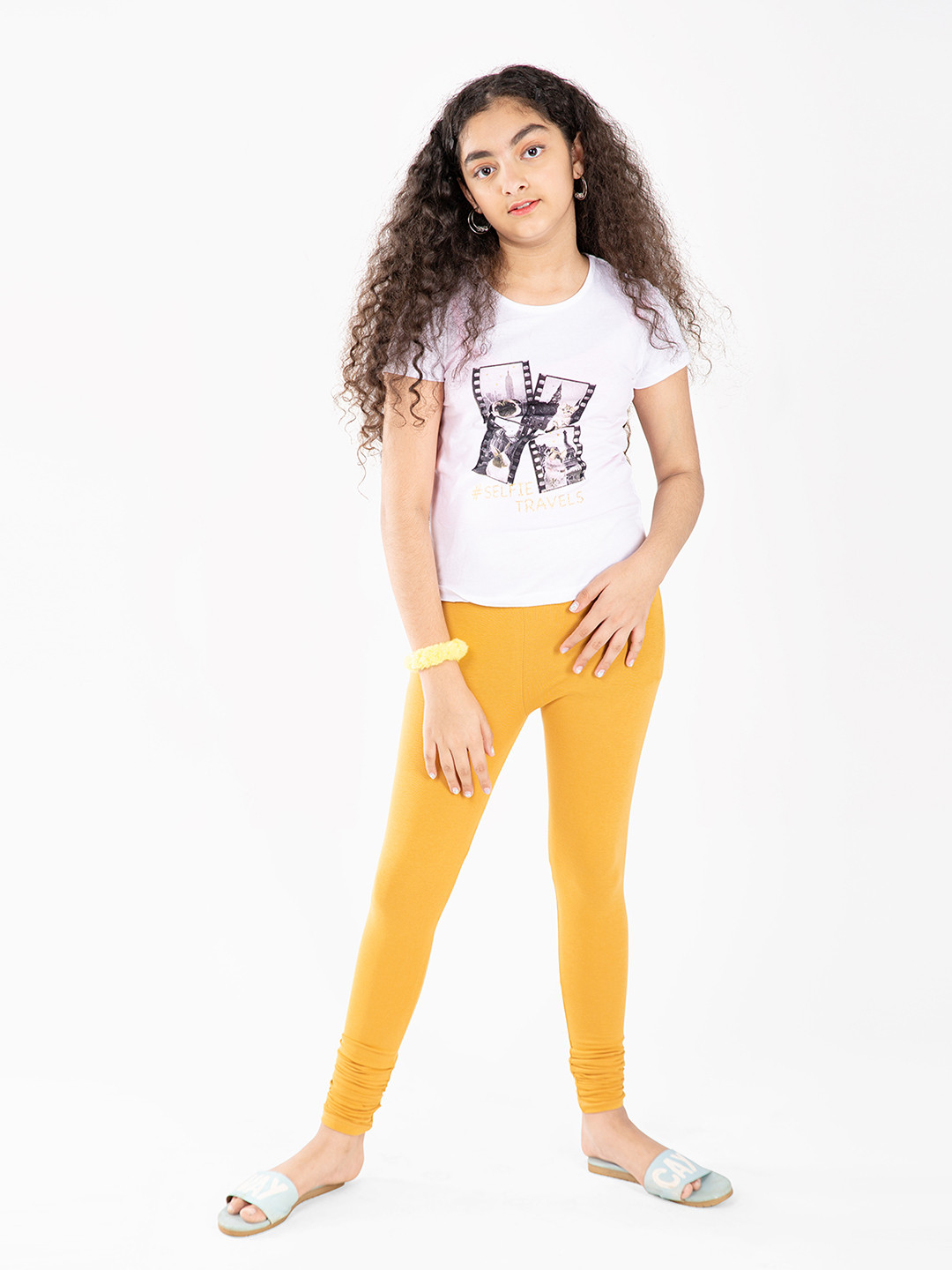 indian flower Girls Mustard Yellow Solid Churidar Leggings