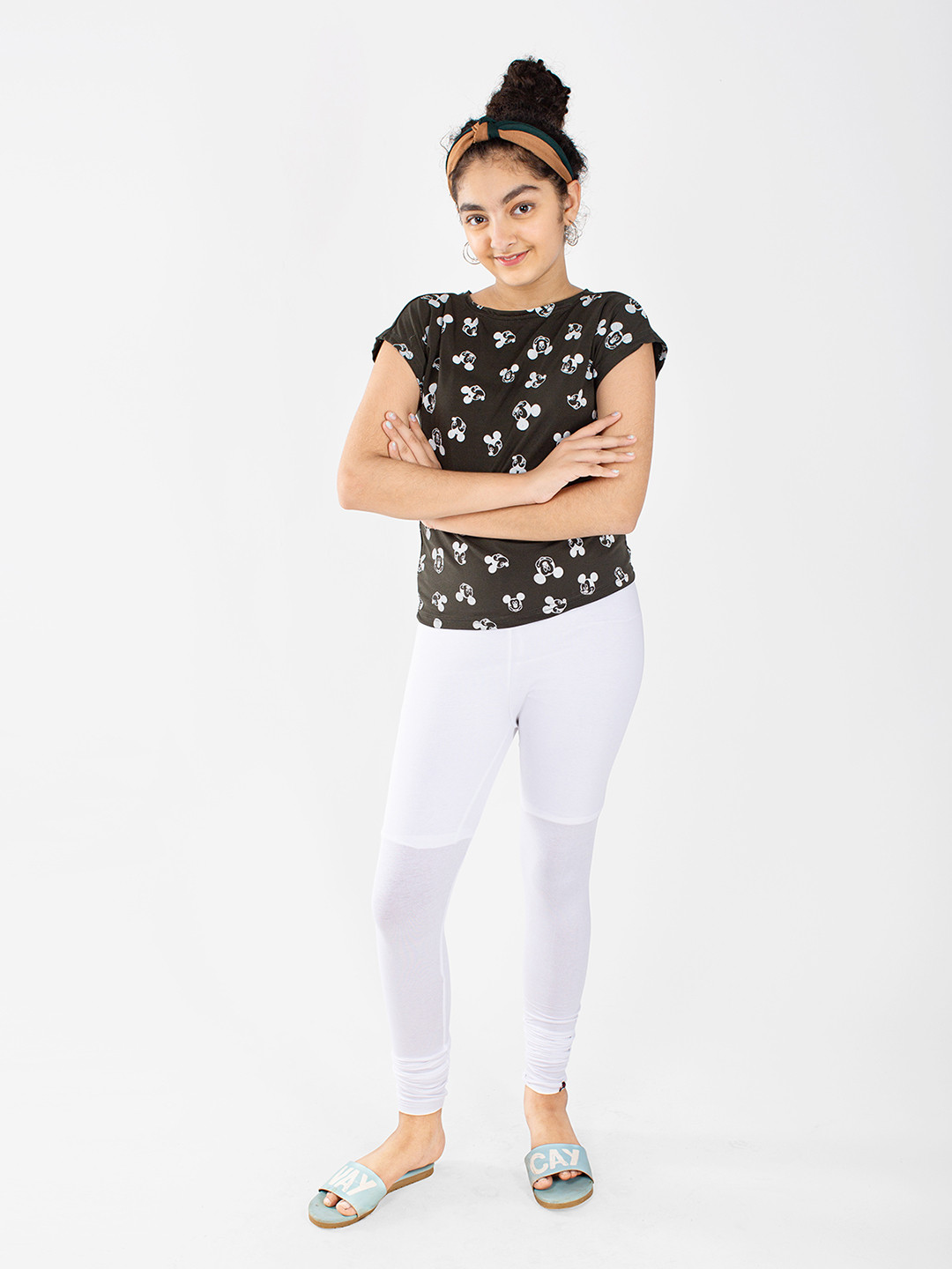 indian flower Girls White Solid Leggings