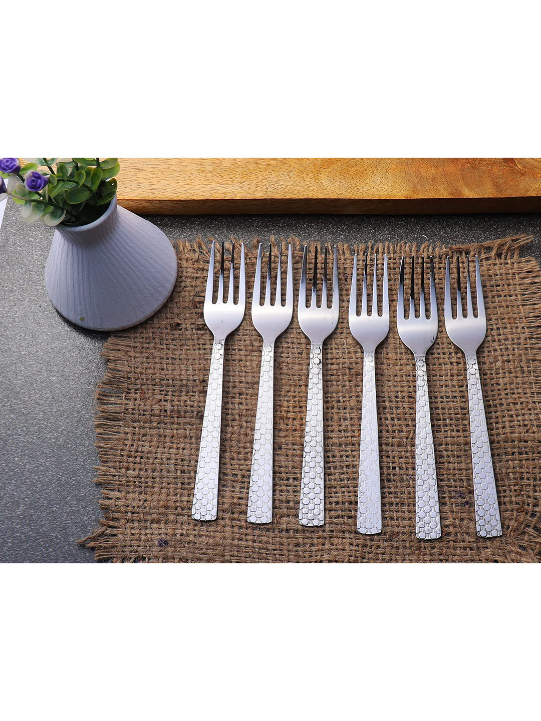 ZEVORA Set Of 6 Silver Solid Stainless Steel Forks