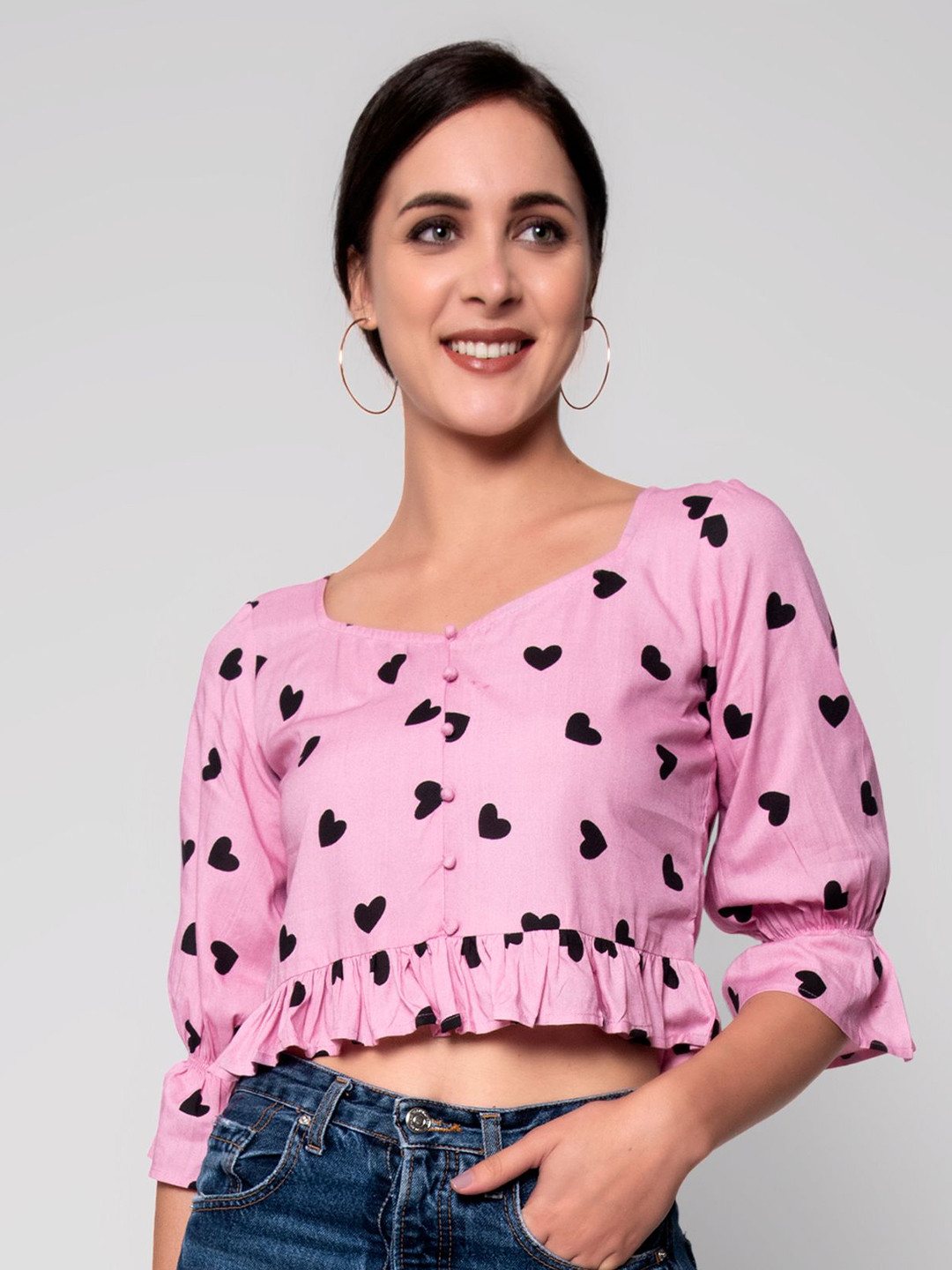 God Bless Pink Print Crop Top