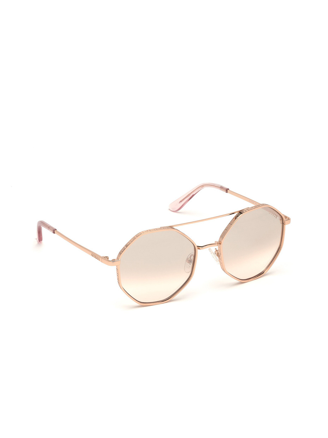 GUESS Unisex Pink Lens & Rose Gold-Toned Round Sunglasses with UV Protected Lens