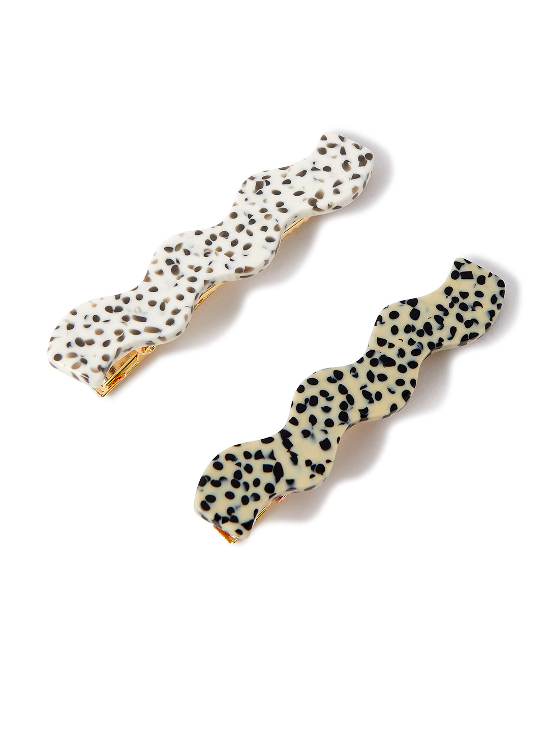 Accessorize London Women White & Black Set of 2 Mosaic Wavey Barettes Clips