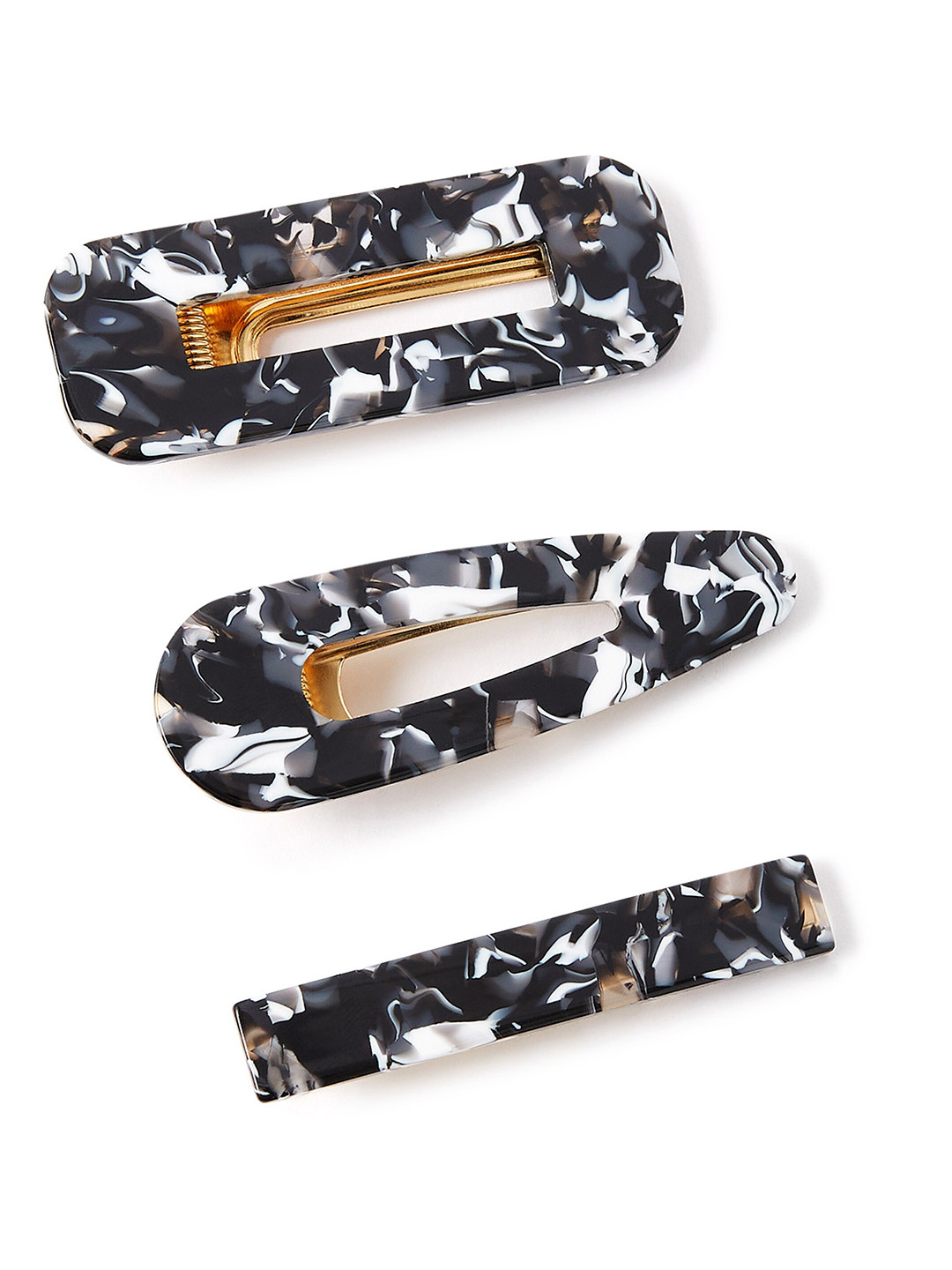 Accessorize London Women Set of 3 Mono Marble Mixed Shape Tic Tac Hair Clip