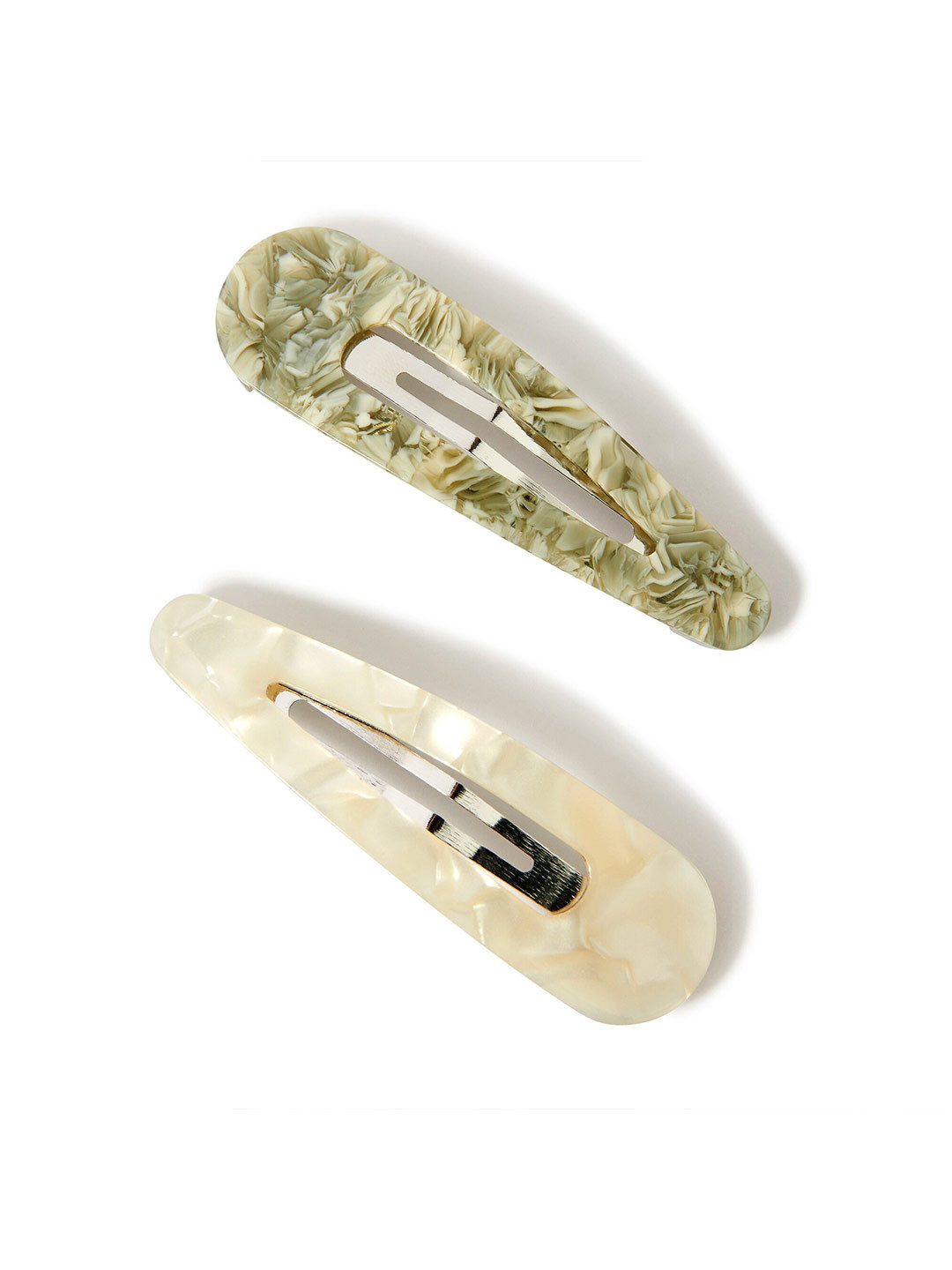 Accessorize London Women Set of 2 Khaki & Green Marble Snap hair Clips