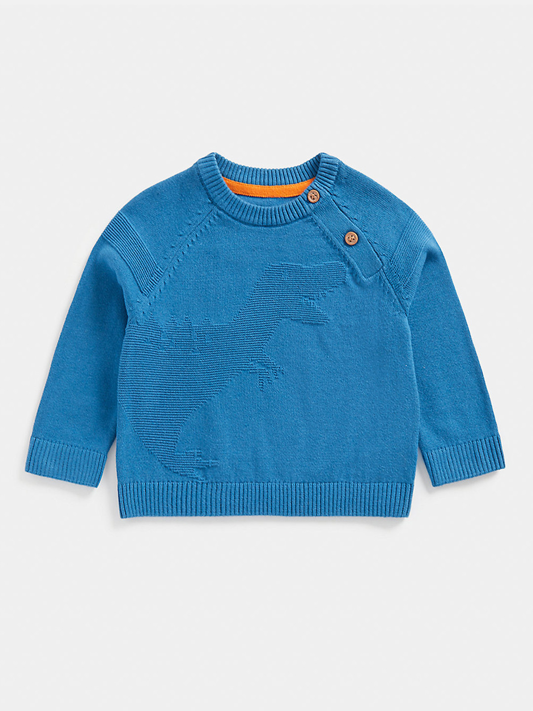 mothercare Boys Blue Dino Intarsia Self-Design Pure Cotton Pullover