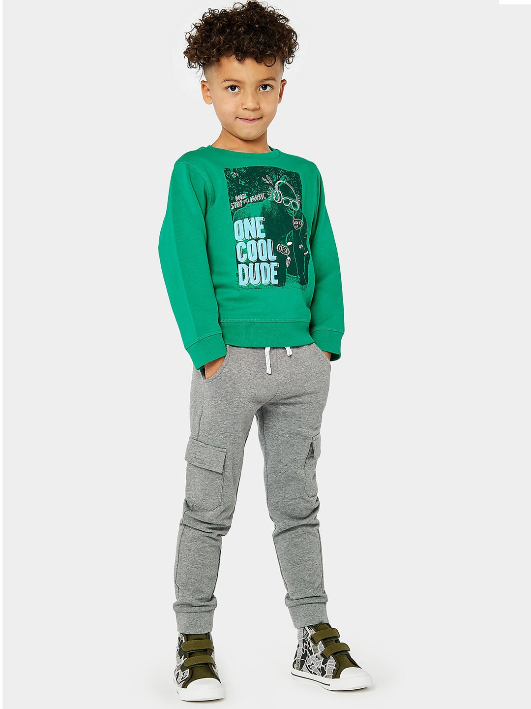 mothercare Boys Grey Melange Solid Knitted Pure Cotton Cargo Style Joggers