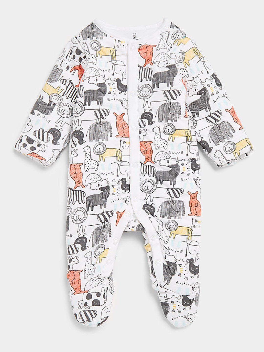mothercare Infants White and Black Conversational Printed Pure Cotton Sleepsuit