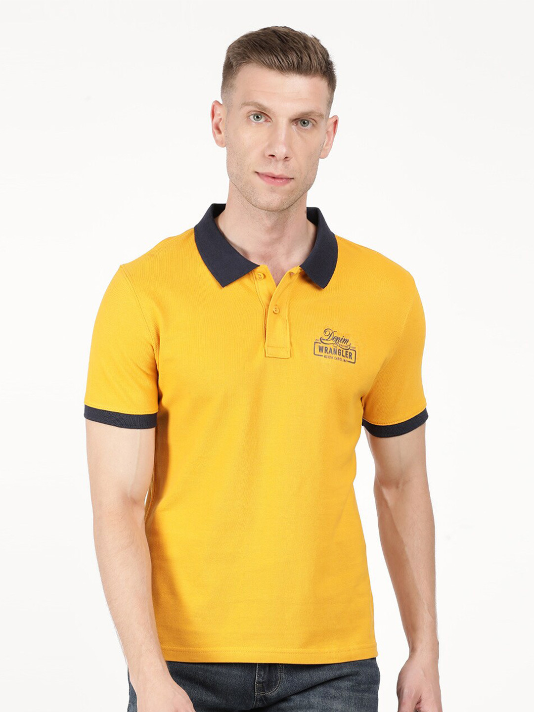 Wrangler Men Yellow & pale marigold Polo Collar T-shirt