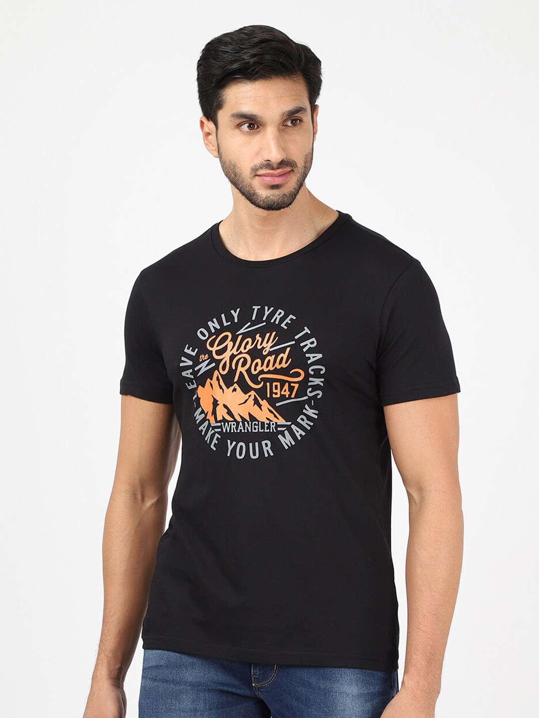 Wrangler Men Black & raisin black Typography Printed Applique T-shirt