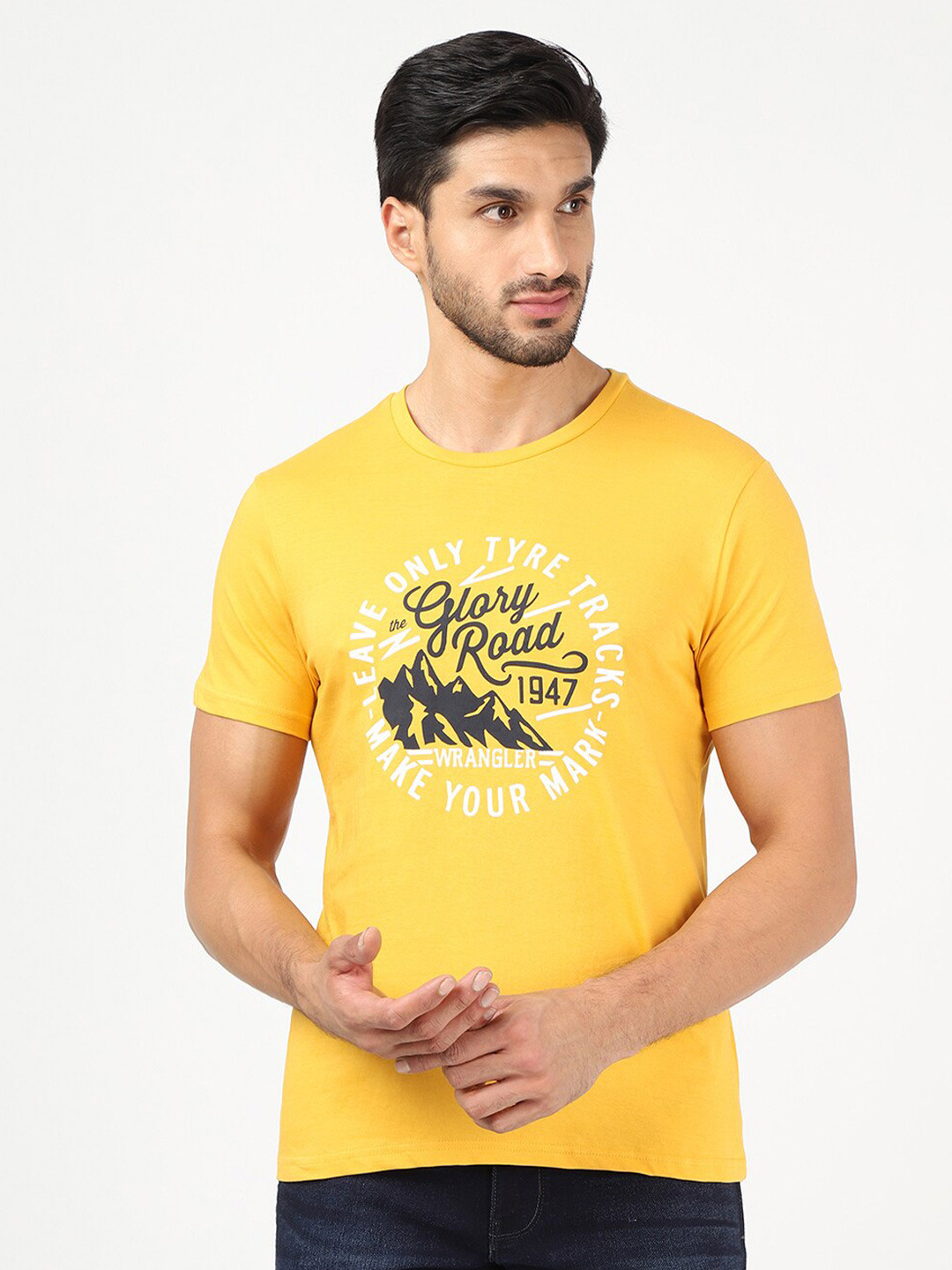 Wrangler Men Yellow & naples yellow Typography Printed Tropical T-shirt