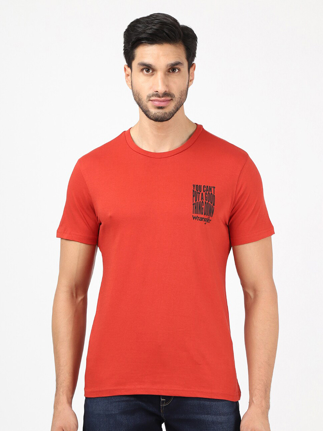 Wrangler Men Red & fiesta Typography Applique T-shirt