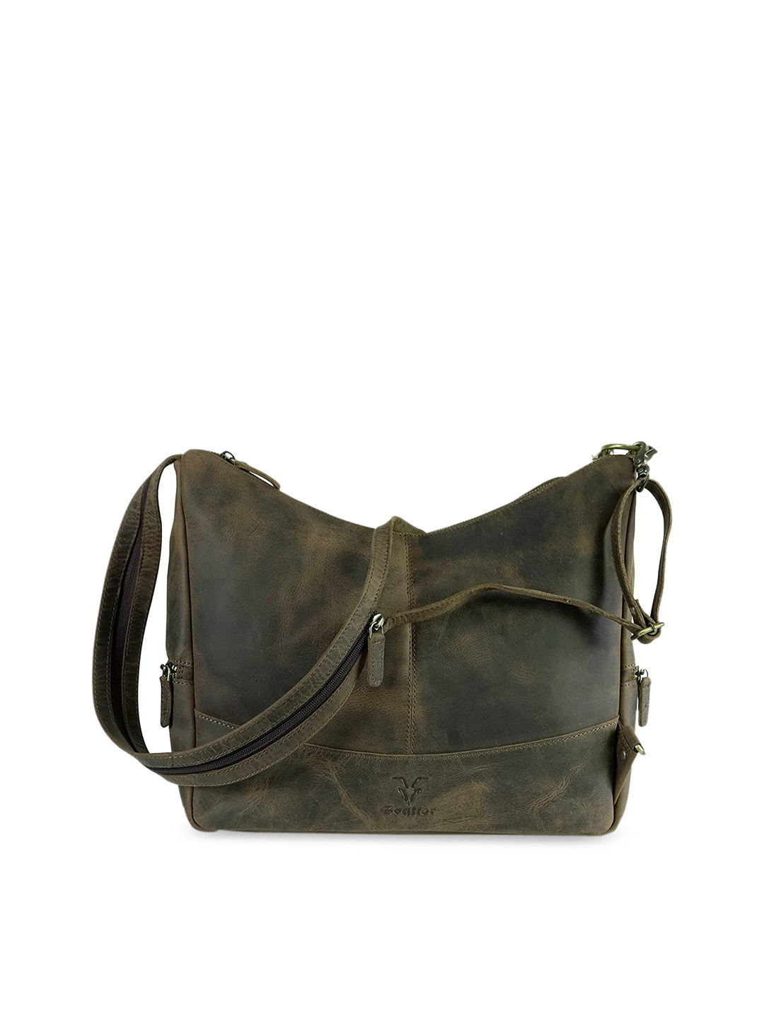 Goatter Coffee Brown Leather Bucket Sling Bag