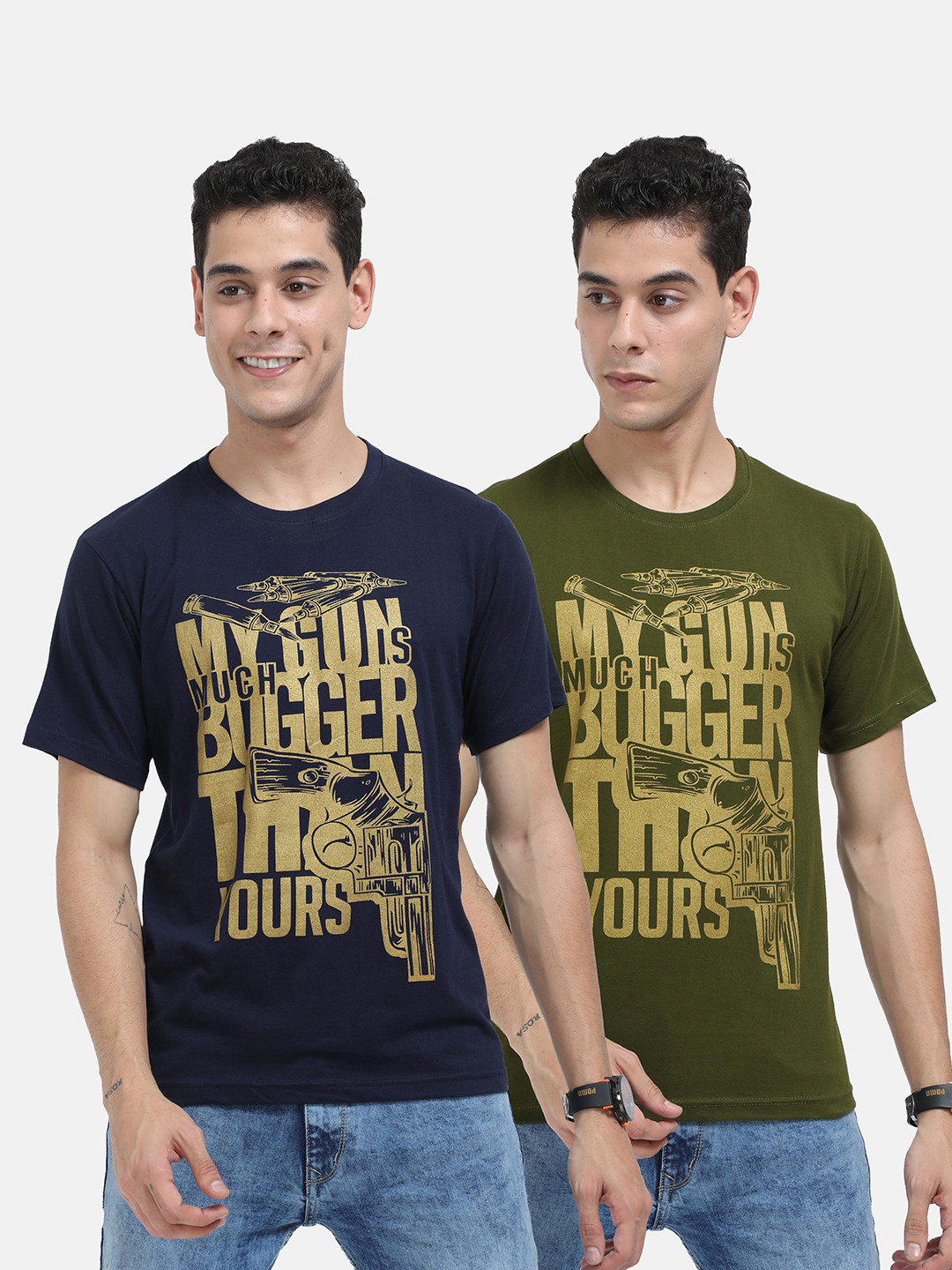 Fleximaa Men Multicoloured & french middle red purple Typography 2 Printed Raw Edge T-shirt