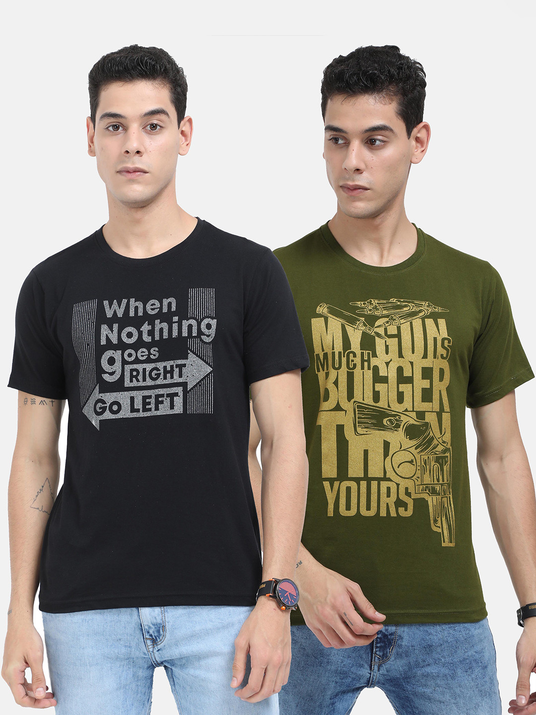 Fleximaa Men Multicoloured & french middle red purple Typography 2 Printed T-shirt