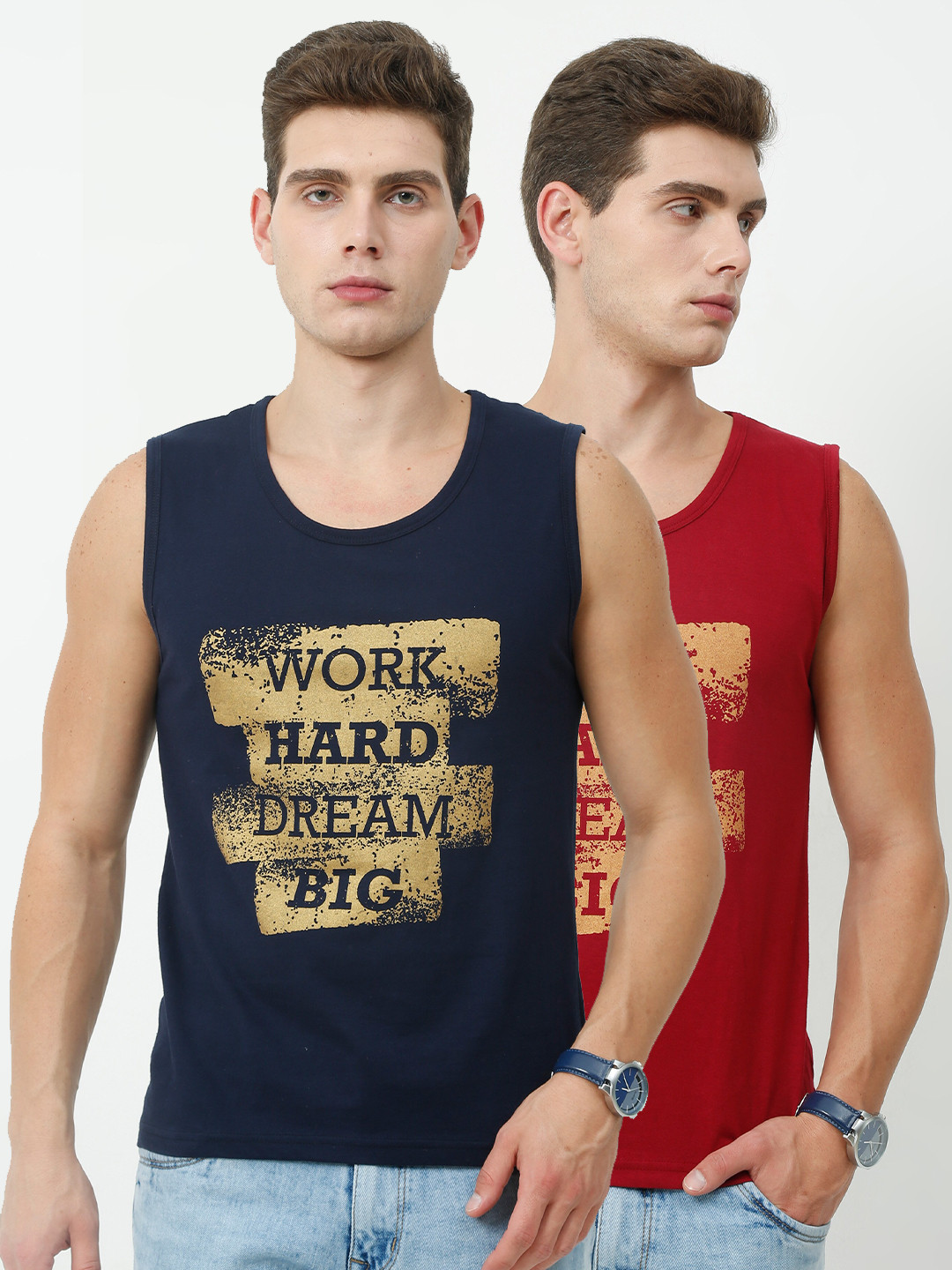 Fleximaa Men Multicoloured & french middle red purple Typography 2 Printed Raw Edge T-shirt