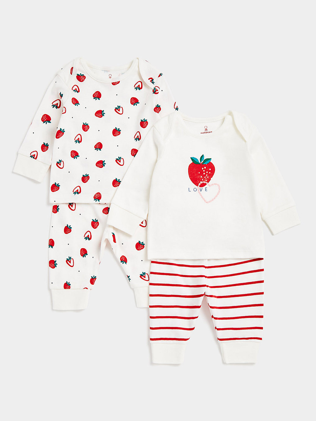 mothercare Girls Pack Of 2 White Fruit Design Printed Pure Cotton T-shirts with Joggers