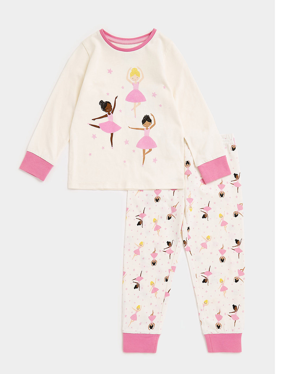 mothercare Girls Off White & Pink Human Print Pure Cotton T-shirt with Joggers