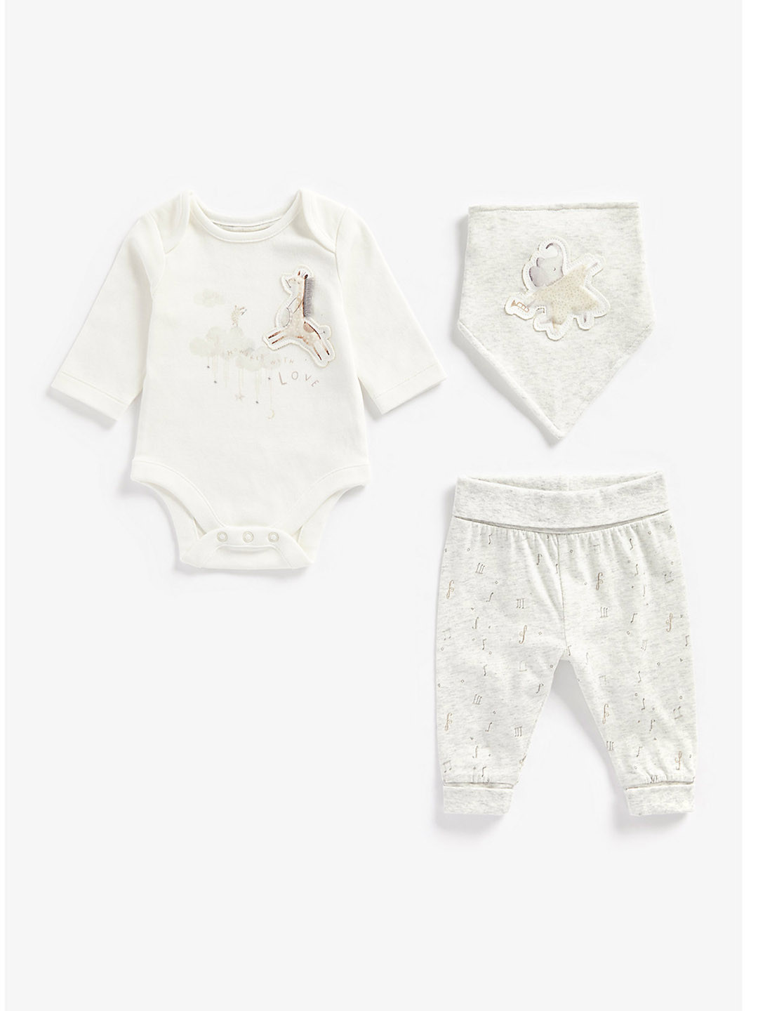 mothercare Infants Off-White and Grey Melange Organic Cotton Bodysuit Set
