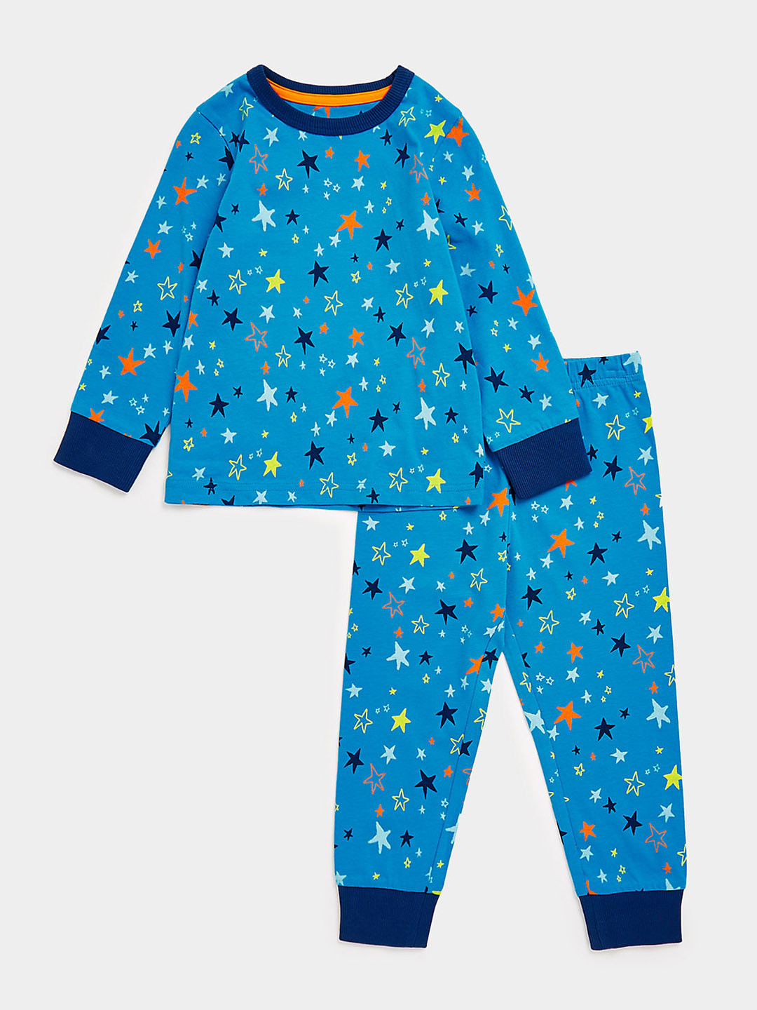 mothercare Boys Blue & Grey Conversational Print Pure Cotton T-shirt with Joggers