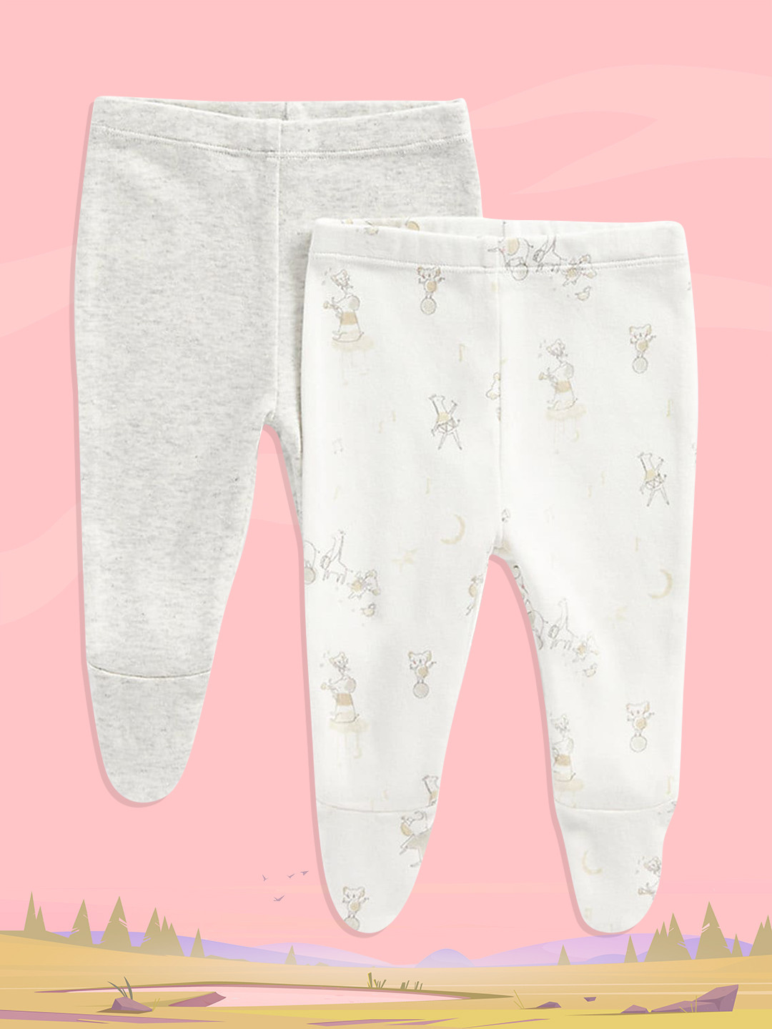 mothercare Infant Grey Pack of 2 Organic Cotton Leggings With Attached Booties