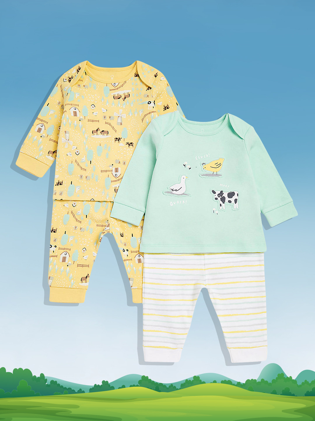 mothercare Unisex Kids Set of 2 Pure Cotton T-shirt with Pyjamas Set