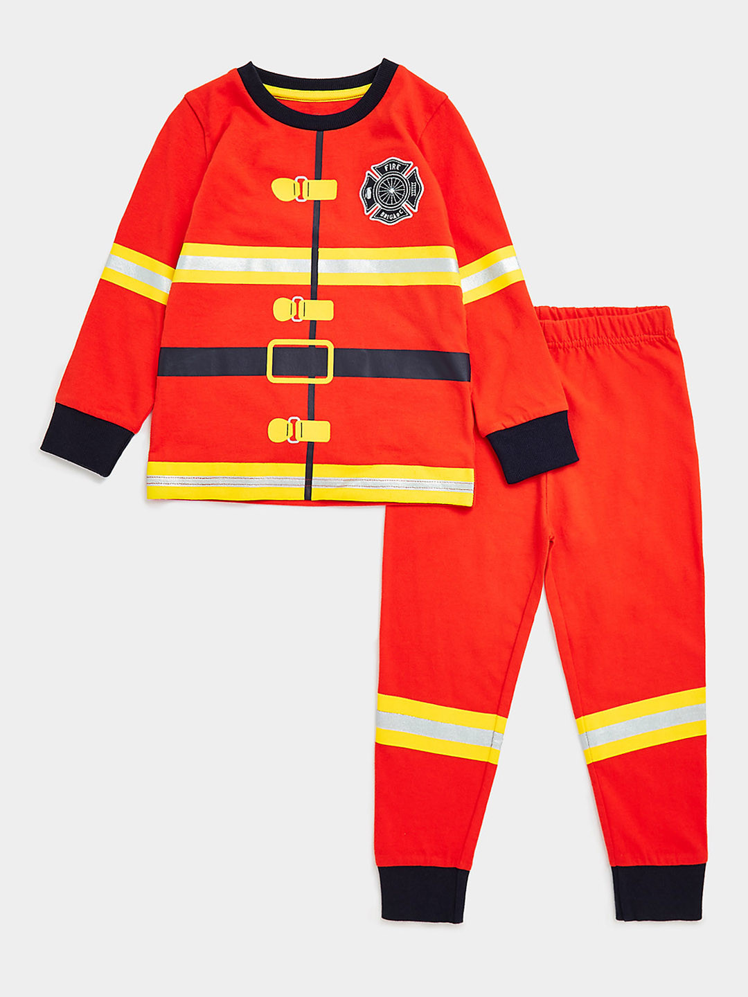 mothercare Boys Red Mini Firefighter Printed Pure Cotton T-shirt with Joggers