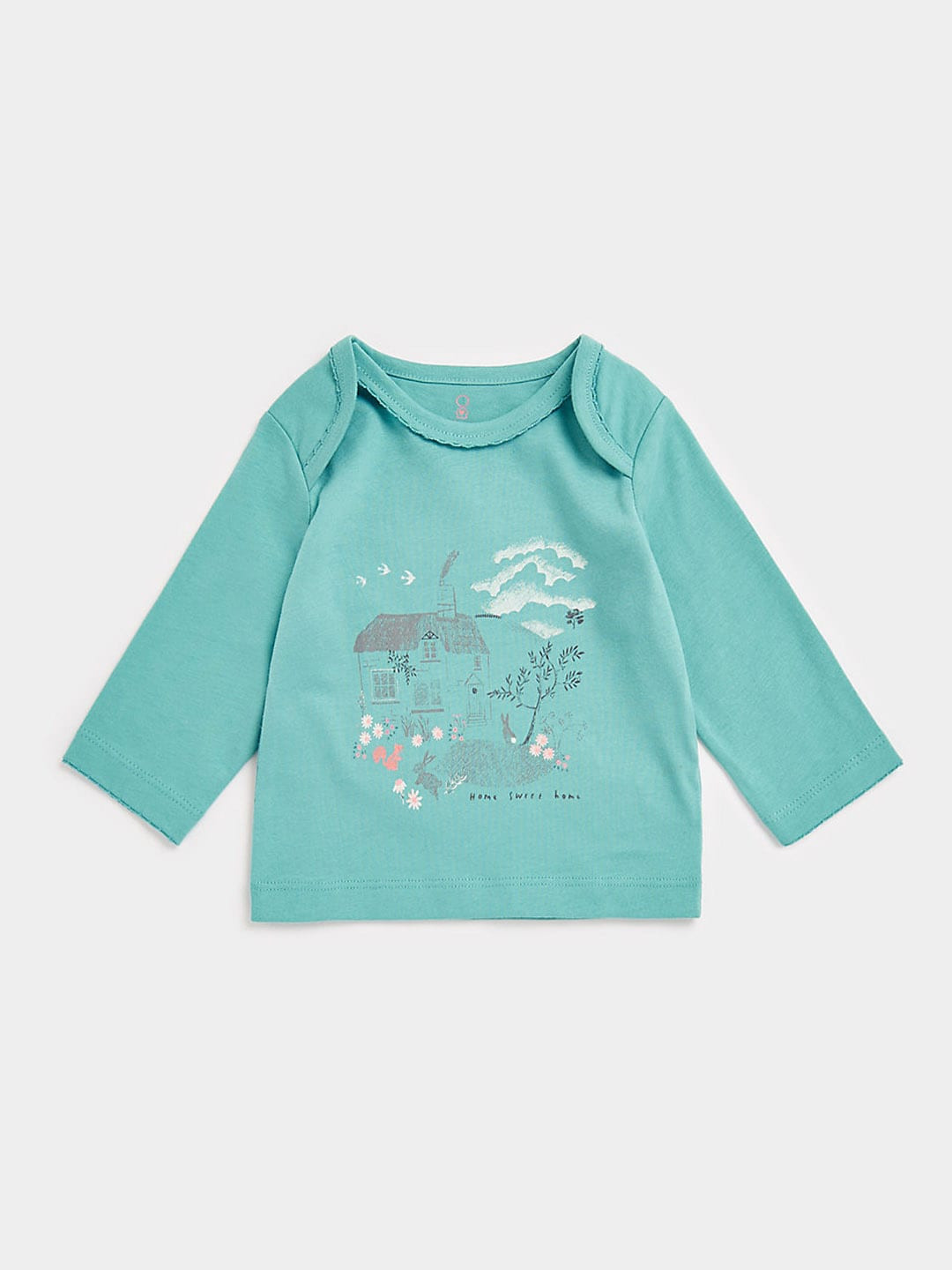 mothercare Infant Girls Blue Printed Pure Cotton Top