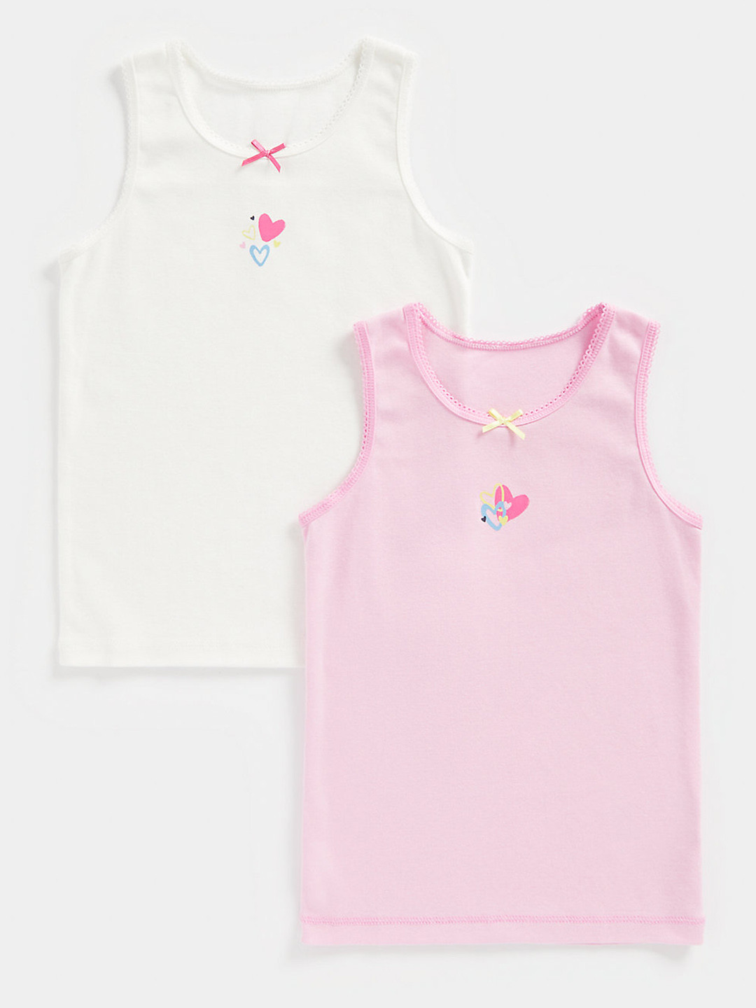 mothercare Girls Pink & White Pack Of 2 Pure Cotton Tank Innerwear Vests with Lace Inserts
