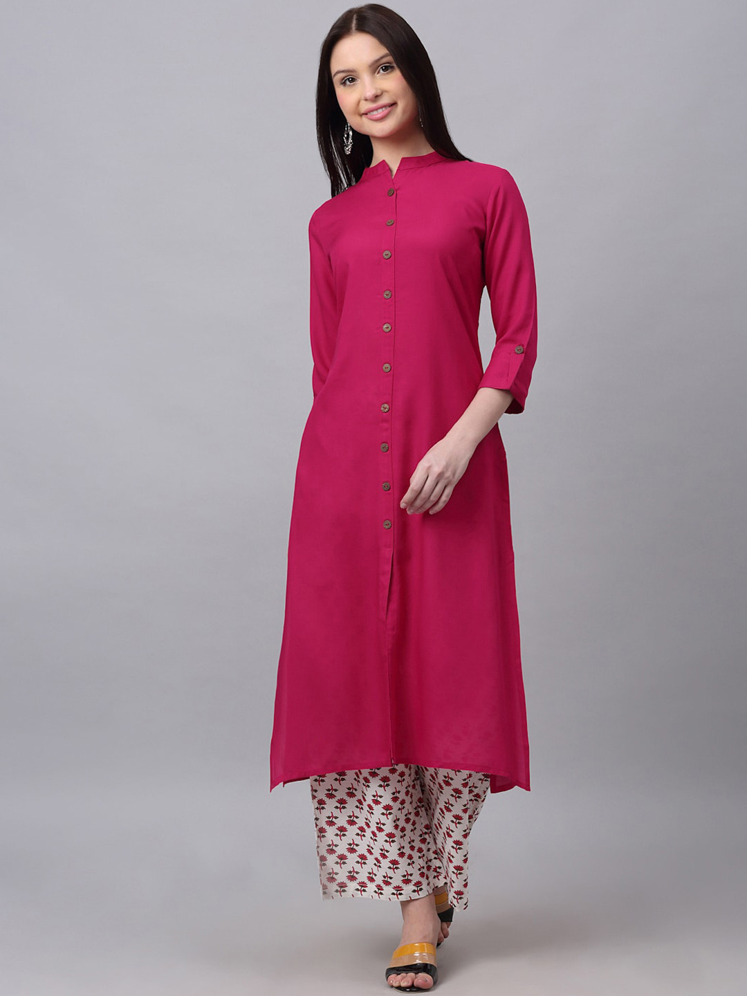 DORIYA Women Pink High Slit Kurta with Palazzos
