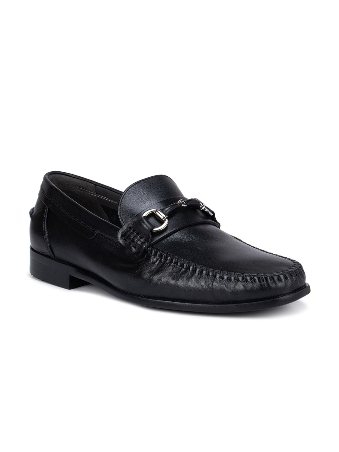 ROSSO BRUNELLO Men Black  Solid Leather Formal Loafer Shoes