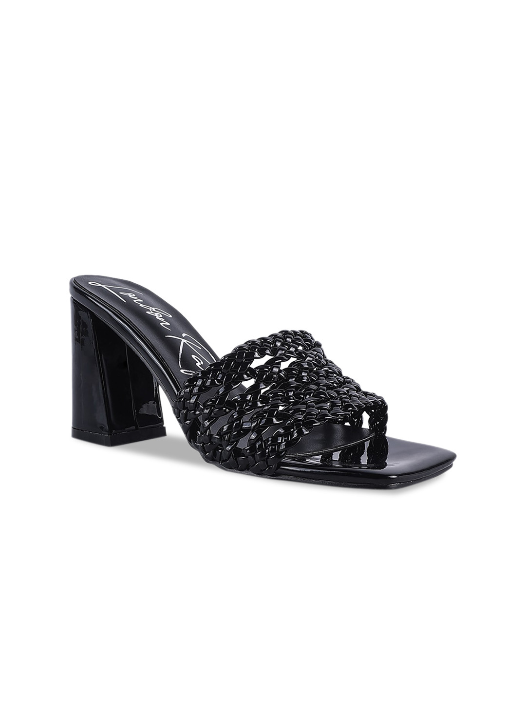London Rag Black Party Textured Open Toe Block Heels
