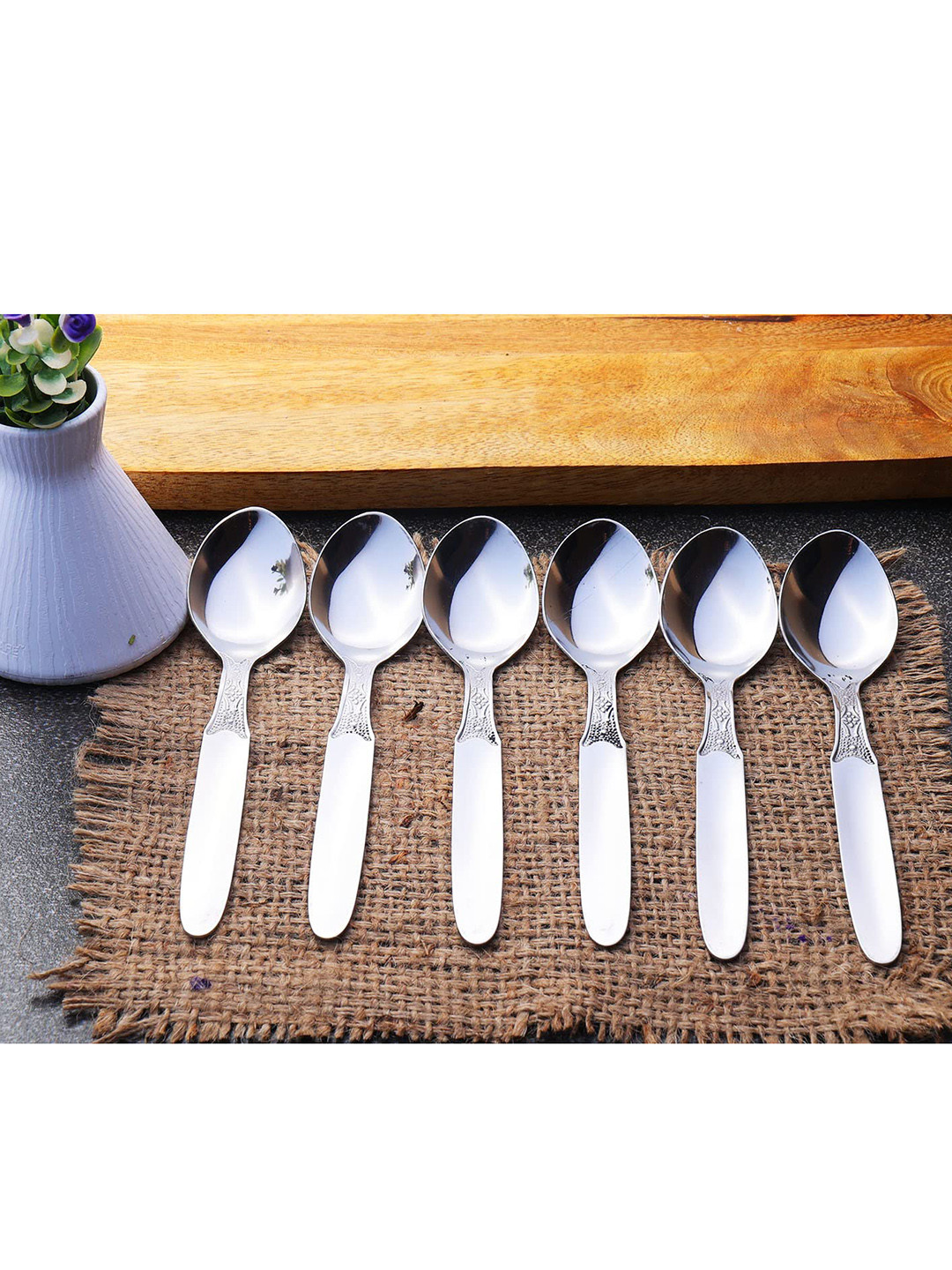 ZEVORA Set Of 6 Silver-Toned Solid Stainless Steel Table Spoons