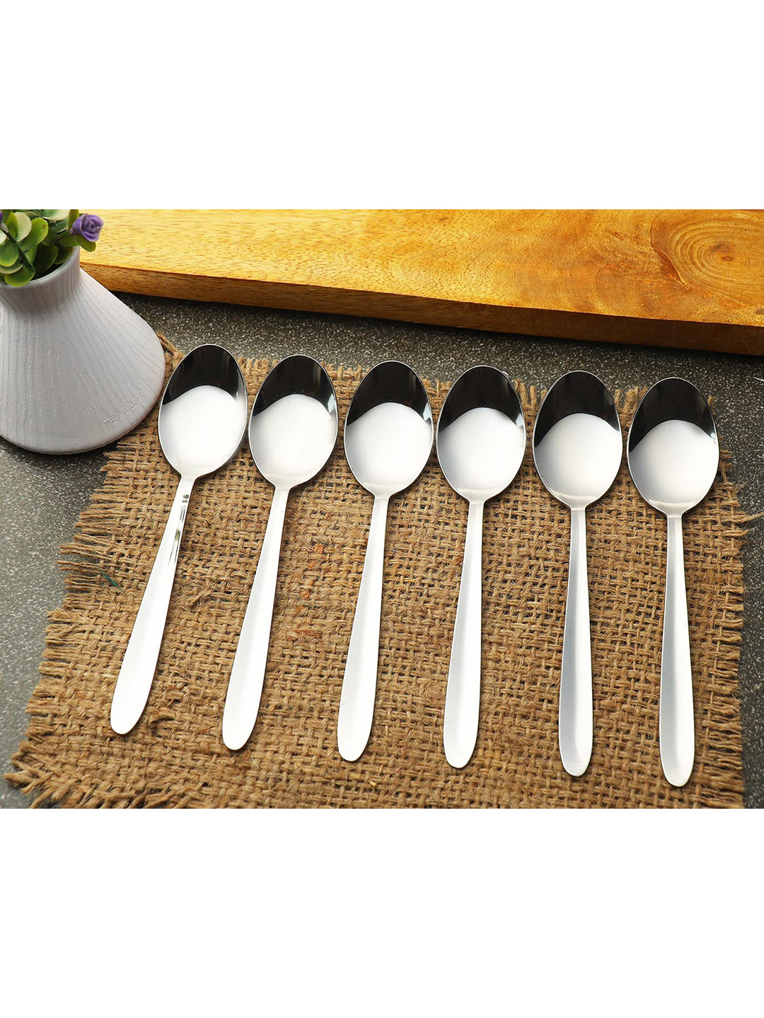 ZEVORA Set Of 6 Silver-Toned Stainless Steel Dinner Spoon