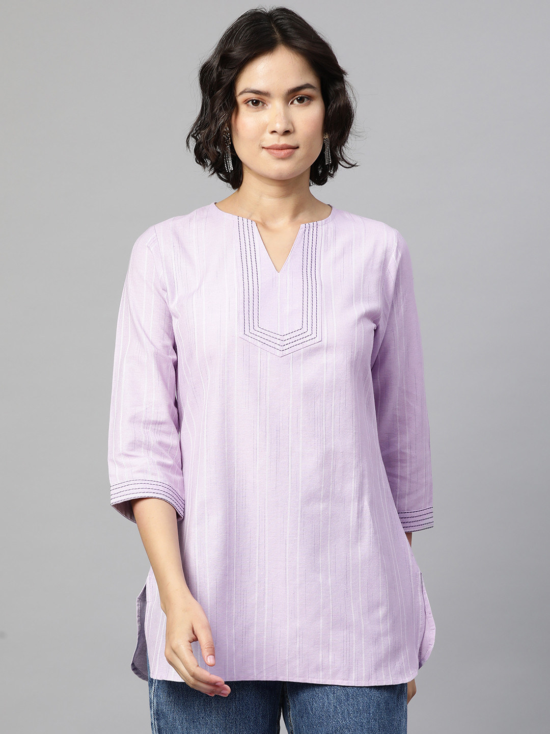 Cottinfab Lavender Striped Pure Cotton Kurti