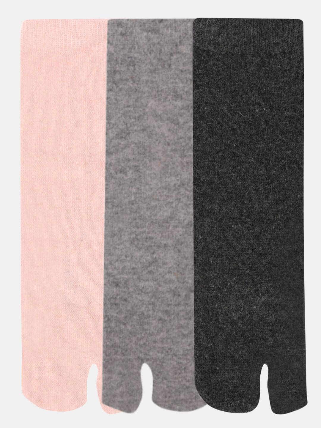 N2S NEXT2SKIN Women Set of 3 Grey & Peach-Coloured Calf Length Solid Socks