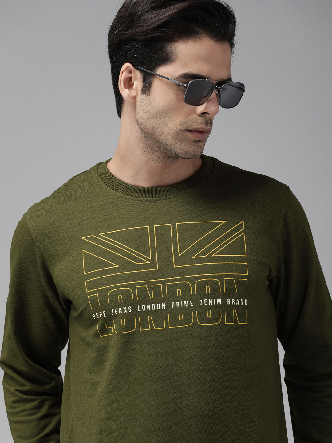 Pepe Jeans Men Olive Green Printed Sweatshirt