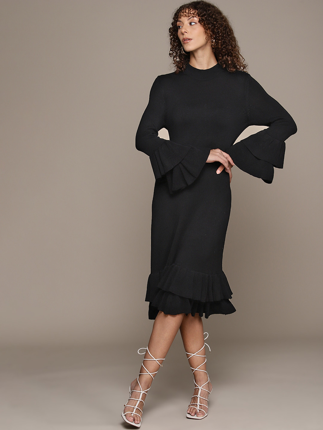 bebe Women All Day Tiered Ruffles Sweater Dress