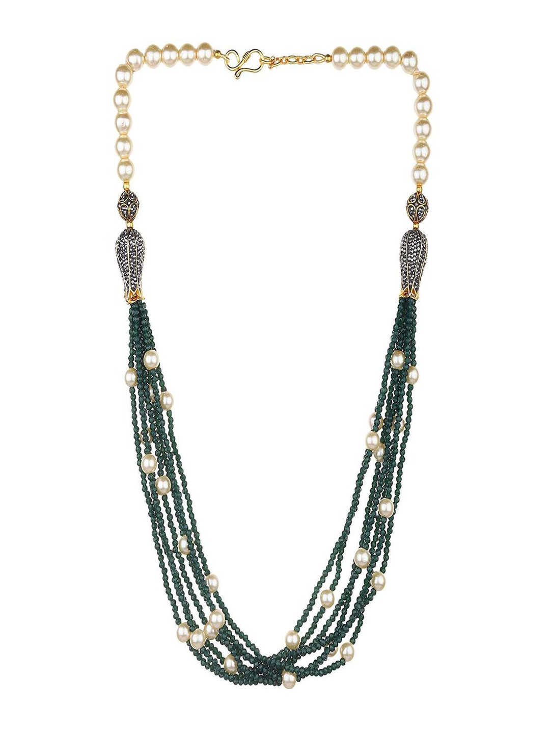 Runjhun Gold-Plated Green Beaded Traditional Jaipuri Jewellery Set