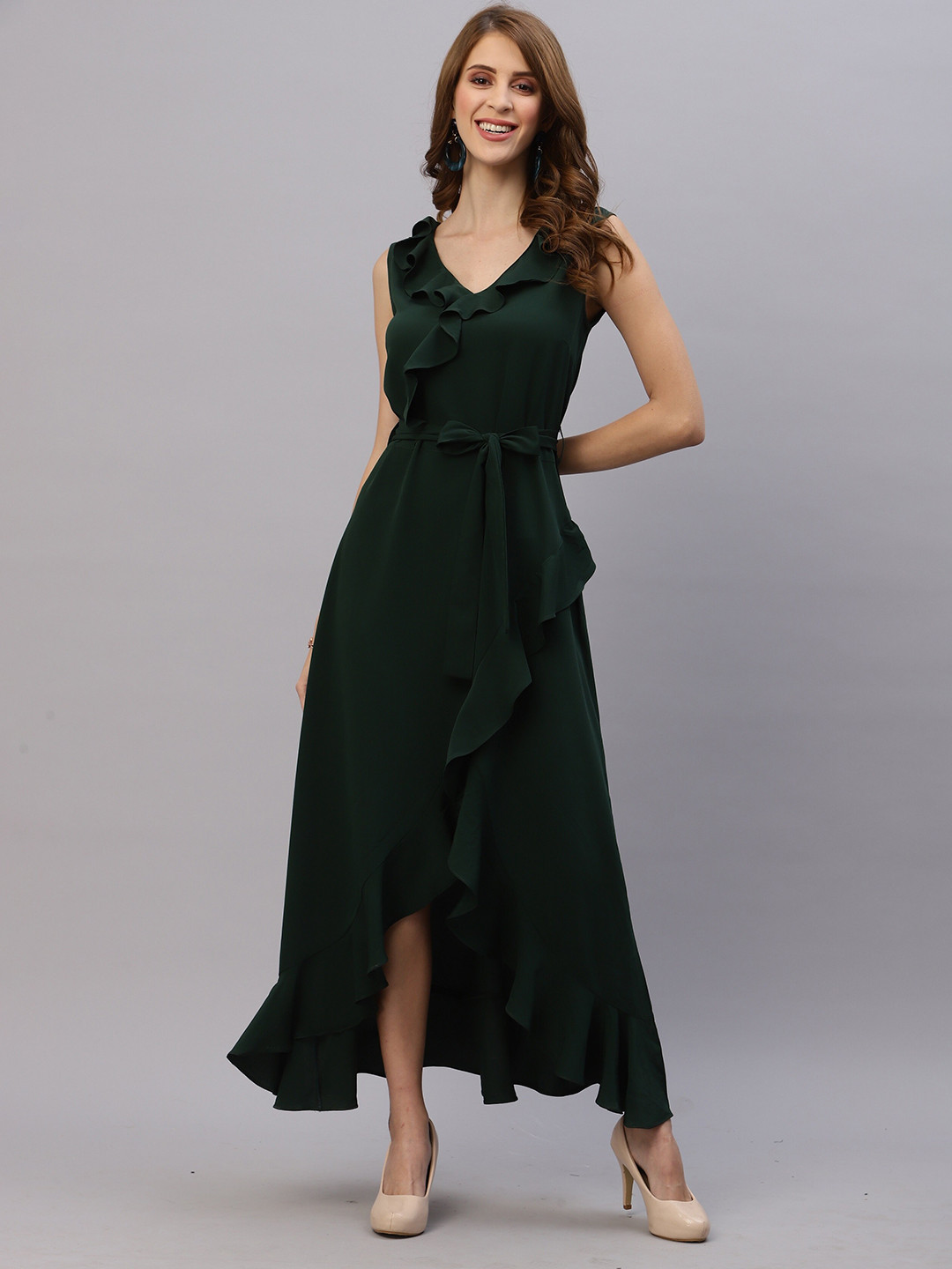 RAASSIO Green Crepe Maxi Dress
