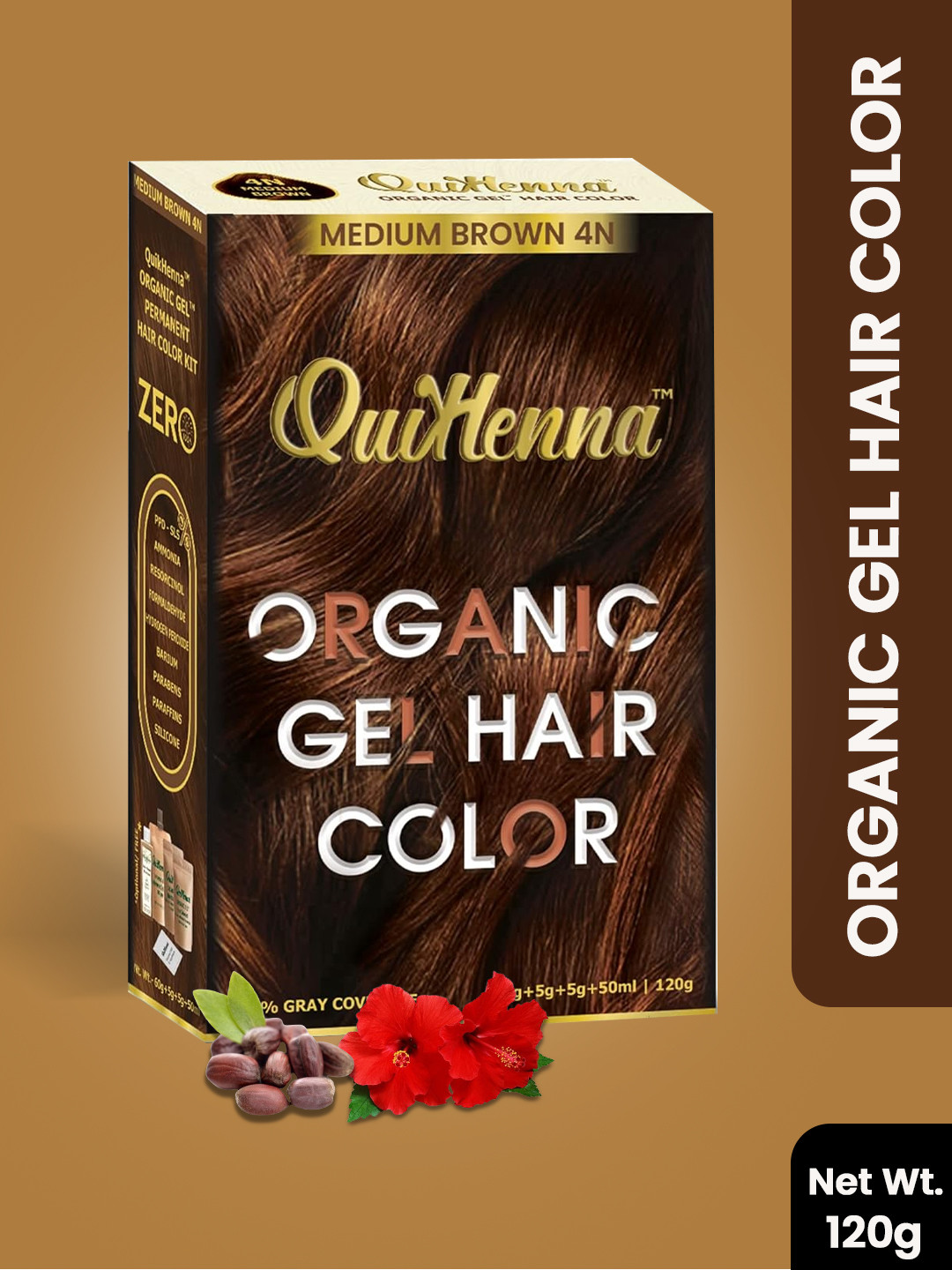 QUIKHENNA Damage Free Organic Gel Hair Color 120 g - Medium Brown 4 N