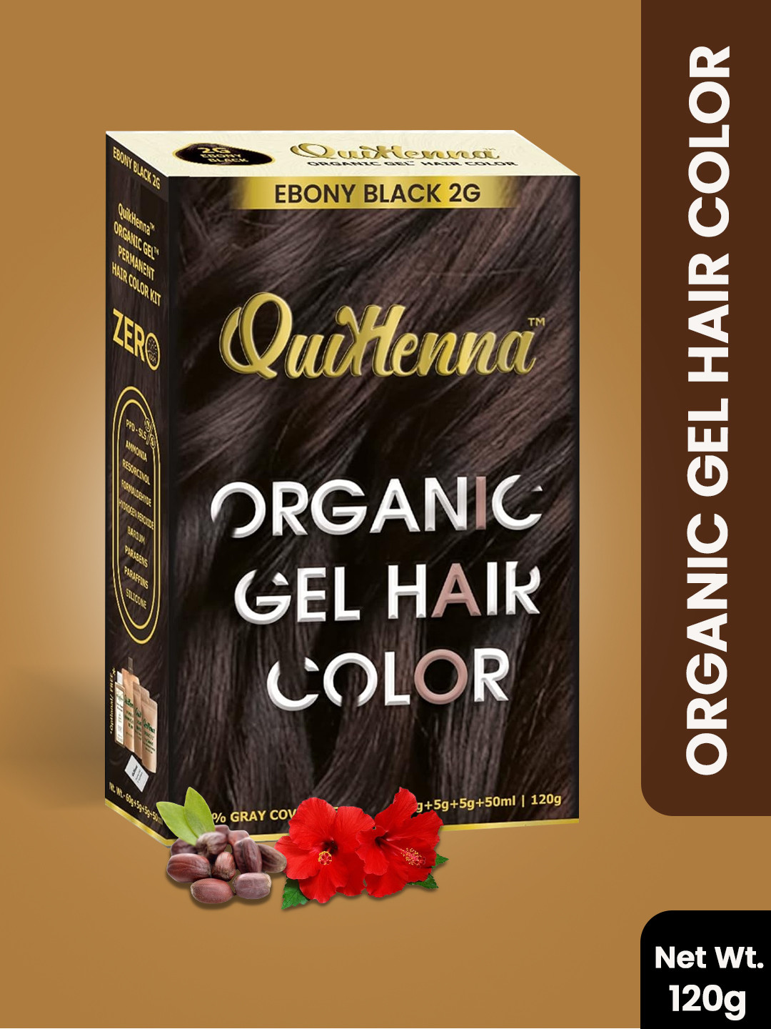QUIKHENNA Damage Free Organic Gel Hair Color 120 g - Ebony Black 2G