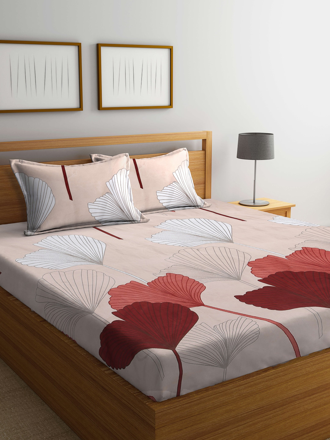 Arrabi Brown Floral Cotton 300 TC King Fine Bedsheet with 2 Pillow Covers-98 x 85 inches