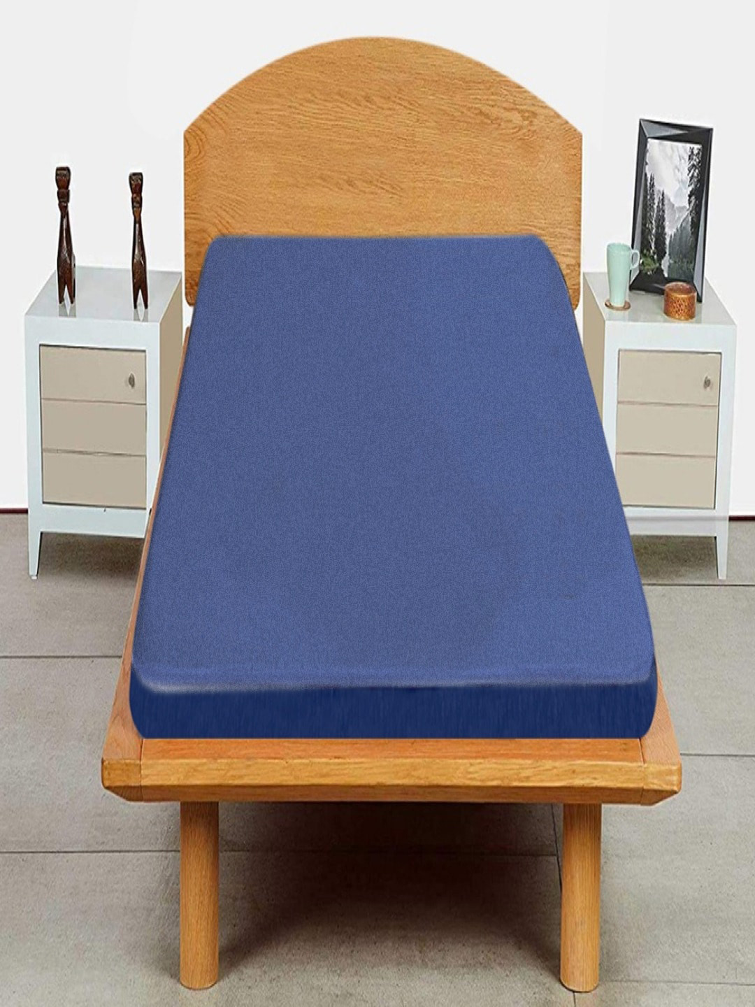 Trance Home Linen  Blue Solid Waterproof Single Bed Mattress Protector