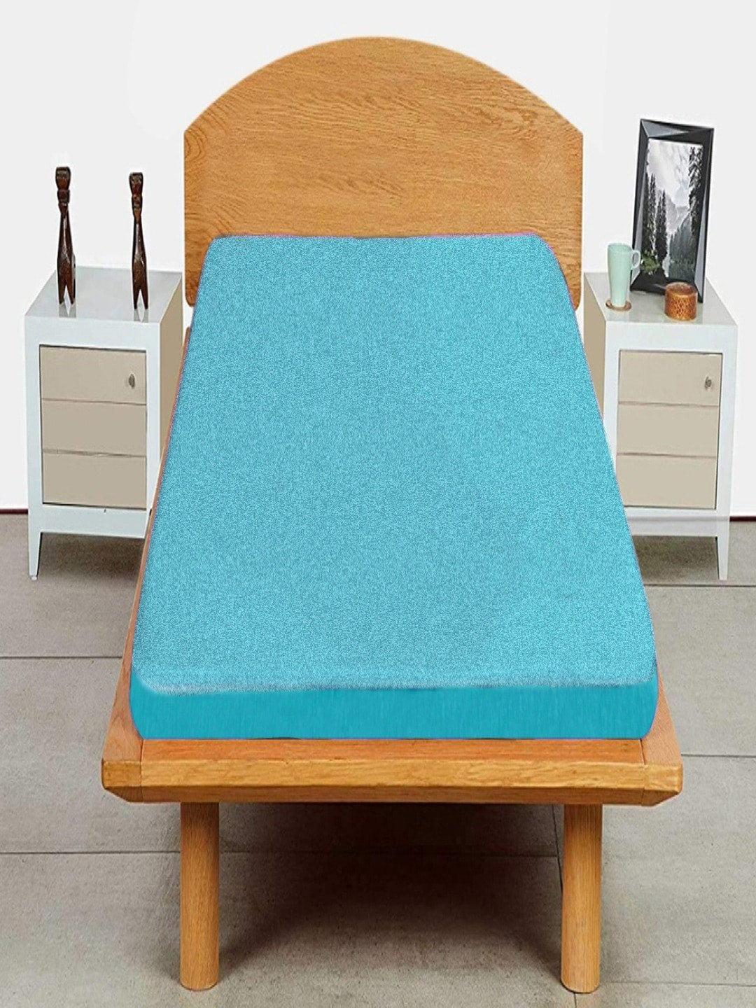 Trance Home Linen  Turquoise Blue Solid Single Size Mattress Protector